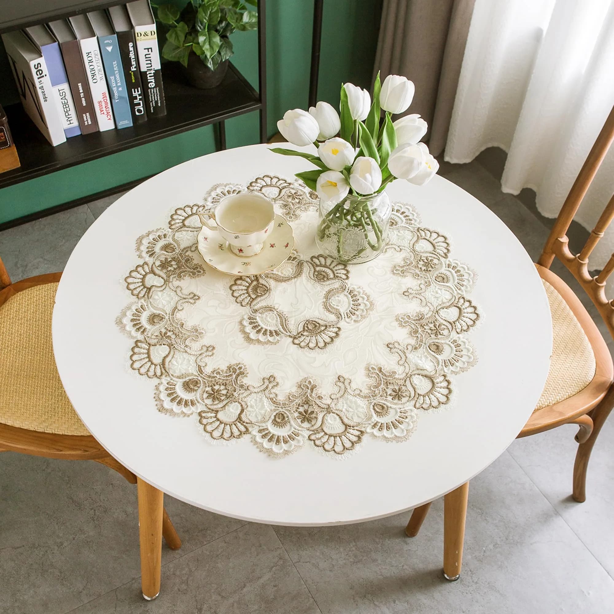 mylacerhome Lace Round Tablecloth Doily 60 cm (24 inch) | Elegant Embroidery for Parties & Tables