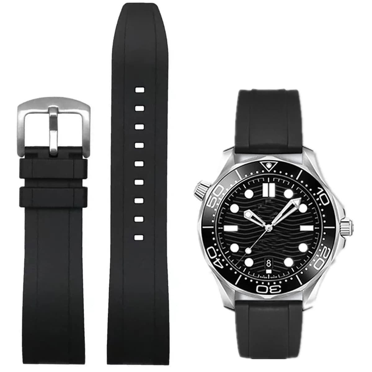 Niziruoup Fluororubber Watch Band 19mm-24mm | Quick Release, Waterproof, Durable — Black / 19mm