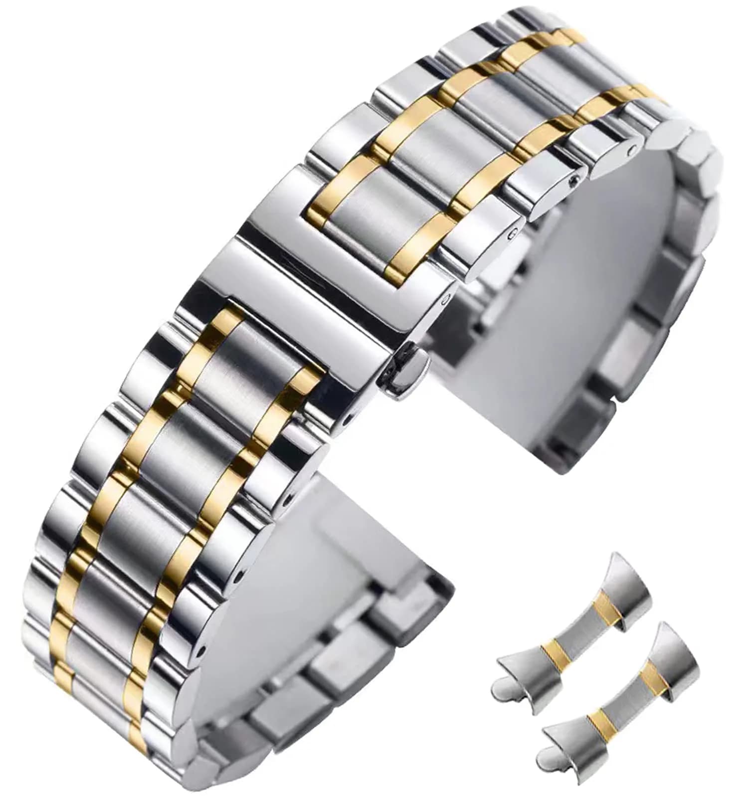 Niziruoup 21mm Stainless Steel Watch Band | Two Tone Silver/Gold, Adjustable & Durable