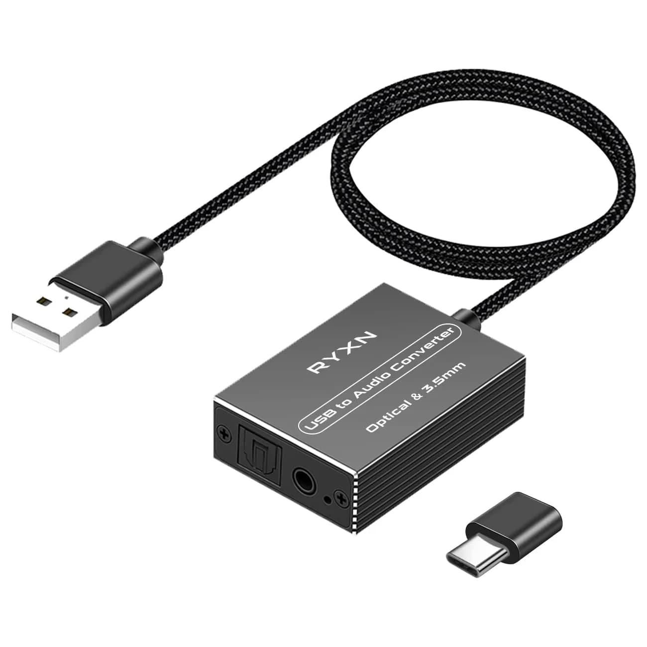 RYXN USB to Optical & 3.5mm Audio Converter with OTG Adapter | 192kHz/24-bit Digital to Analog Audio