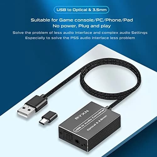 RYXN USB to Optical & 3.5mm Audio Converter with OTG Adapter | 192kHz/24-bit Digital to Analog Audio thumbnail 2
