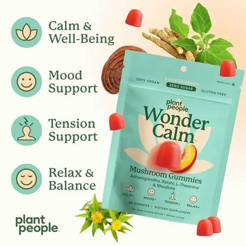 Plant People WonderCalm Mushroom & Ashwagandha Gummies, Peach Flavor 60ct | Support Calm & Well-Being thumbnail 4