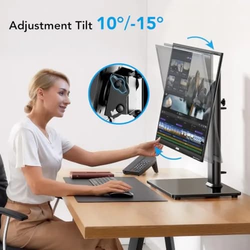 AX WABER Single Monitor Desk Stand 13-32 inch | Freestanding VESA Mount with Adjustable Height, Tilt, Swivel, Rotation thumbnail 5