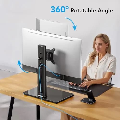 AX WABER Single Monitor Desk Stand 13-32 inch | Freestanding VESA Mount with Adjustable Height, Tilt, Swivel, Rotation thumbnail 6
