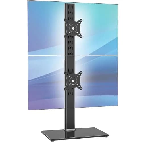 AX WABER Dual Monitor Stand Vertical Stack Screen Free-Standing Desk Mount Arm Riser Fits Two 13 to 34 Inch Computer Monitors with Swivel,Tilt, Height Adjustable,VESA Stand 100x100mm, 75x75mm thumbnail 1