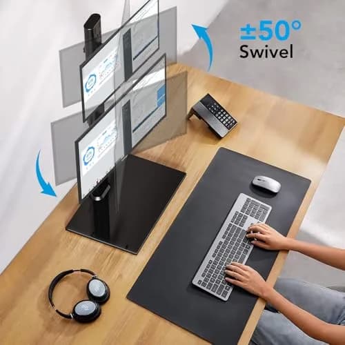 AX WABER Dual Monitor Stand Vertical Stack Screen Free-Standing Desk Mount Arm Riser Fits Two 13 to 34 Inch Computer Monitors with Swivel,Tilt, Height Adjustable,VESA Stand 100x100mm, 75x75mm thumbnail 4
