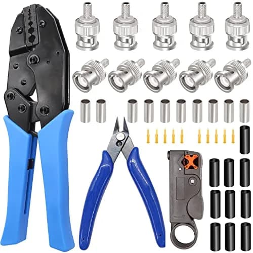 Taiss Coaxial Cable Tool Kit with BNC Crimp Tool & 10 Connectors | 0.715 kg (1.58 lb) Ratchet Crimper thumbnail 7