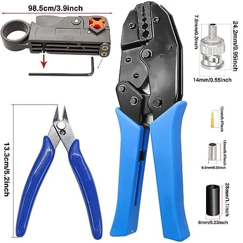 Taiss Coaxial Cable Tool Kit with BNC Crimp Tool & 10 Connectors | 0.715 kg (1.58 lb) Ratchet Crimper thumbnail 2