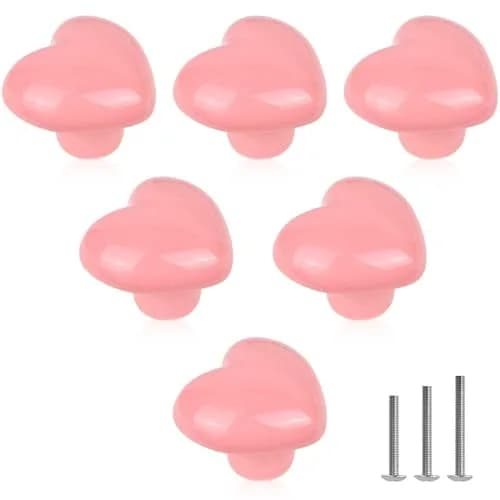 OctinPris Pink Heart Drawer Knobs 45mm (1.77") Ceramic | Set of 6 for Dressers & Cabinets thumbnail 1