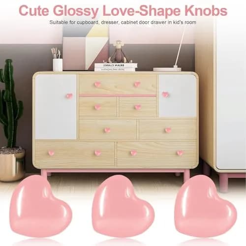 OctinPris Pink Heart Drawer Knobs 45mm (1.77") Ceramic | Set of 6 for Dressers & Cabinets thumbnail 3