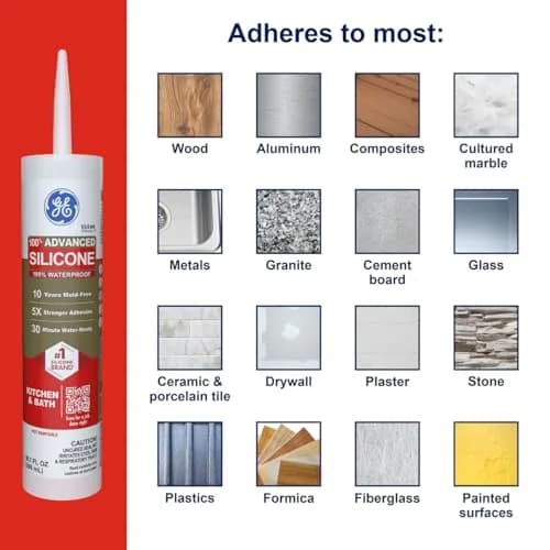 GE Advanced Silicone Caulk for Kitchen & Bathroom, Clear 295ml (10 fl oz) | 100% Waterproof Sealant thumbnail 3
