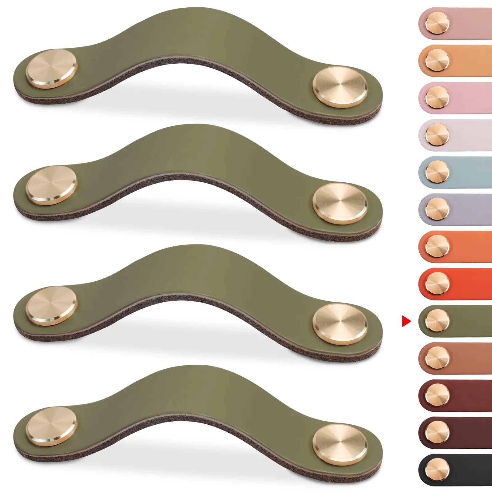 LEREATI 4 Pack Faux Leather Drawer Pulls Green Cabinet Handles 3.7 inch (96mm) Hole Center | Rustic Modern Cabinet Door Handles