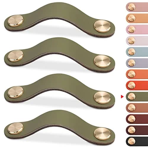 LEREATI 4 Pack Faux Leather Drawer Pulls Green Cabinet Handles 3.7 inch (96mm) Hole Center | Rustic Modern Cabinet Door Handles thumbnail 1