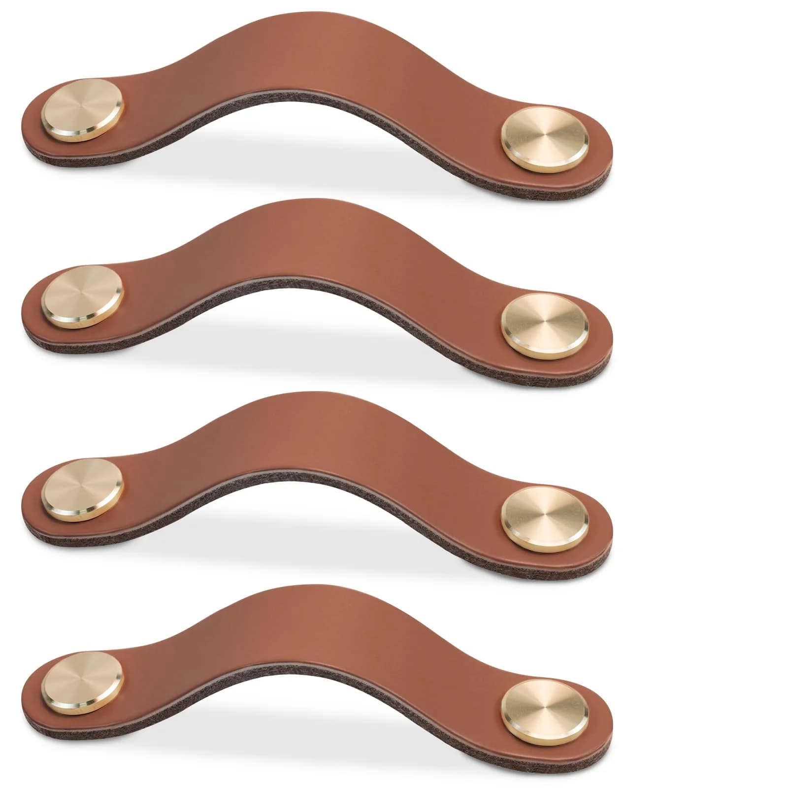 LEREATI Faux Leather Drawer Pulls Light Coffee Cabinet Handles 5 inch (128mm) Hole Center, 4 Pack | Rustic Modern Hardware - main product image