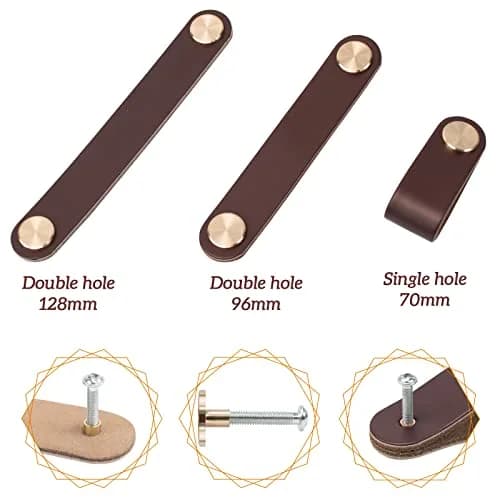 LEREATI Faux Leather Drawer Pulls Light Coffee Cabinet Handles 5 inch (128mm) Hole Center, 4 Pack | Rustic Modern Hardware thumbnail 3