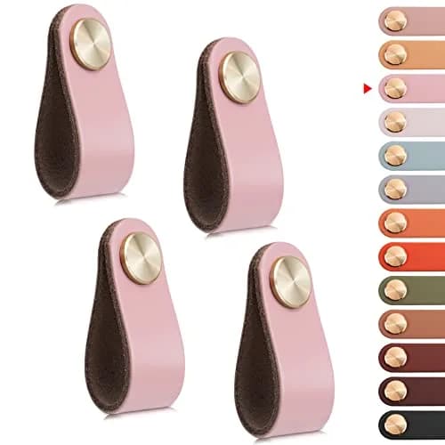 LEREATI 4 Pack Faux Leather Drawer Pulls Pink Cabinet Handles Single Hole Dresser Knobs 140mm x 25mm | Modern & Rustic Style thumbnail 1
