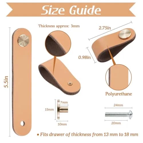 LEREATI 4 Pack Faux Leather Drawer Pulls Pink Cabinet Handles Single Hole Dresser Knobs 140mm x 25mm | Modern & Rustic Style thumbnail 2