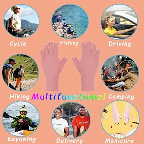 COOSLIM Pink Half-Finger UV Protection Gloves for Gel Nail Lamp | UPF 50+ for Manicures thumbnail 7