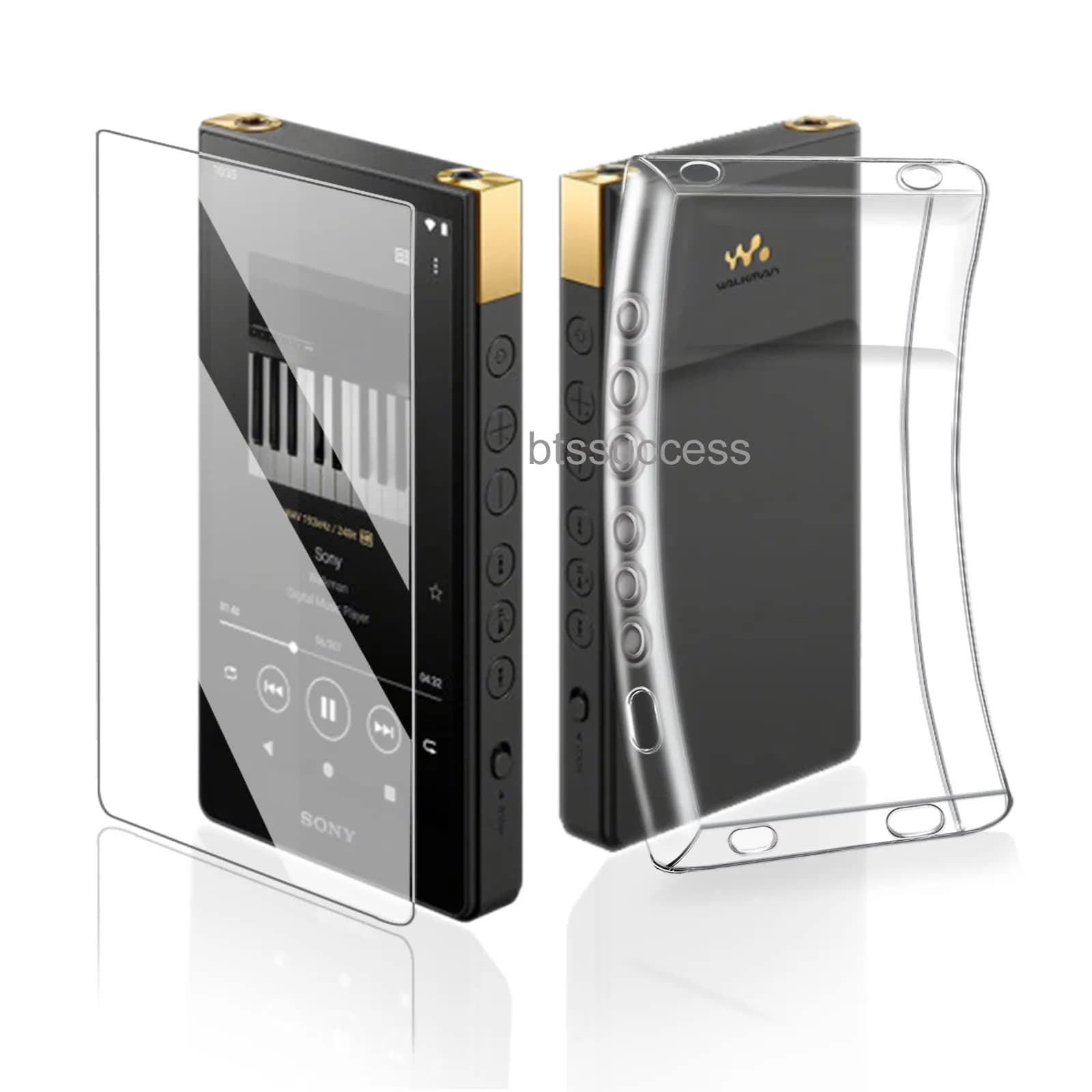AudioPartner Soft Clear TPU Protective Shell Case for Sony Walkman NW-ZX700 NW-ZX706 NW-ZX707 | With Optional Tempered Glass Screen Protector — Clear case and Glass
