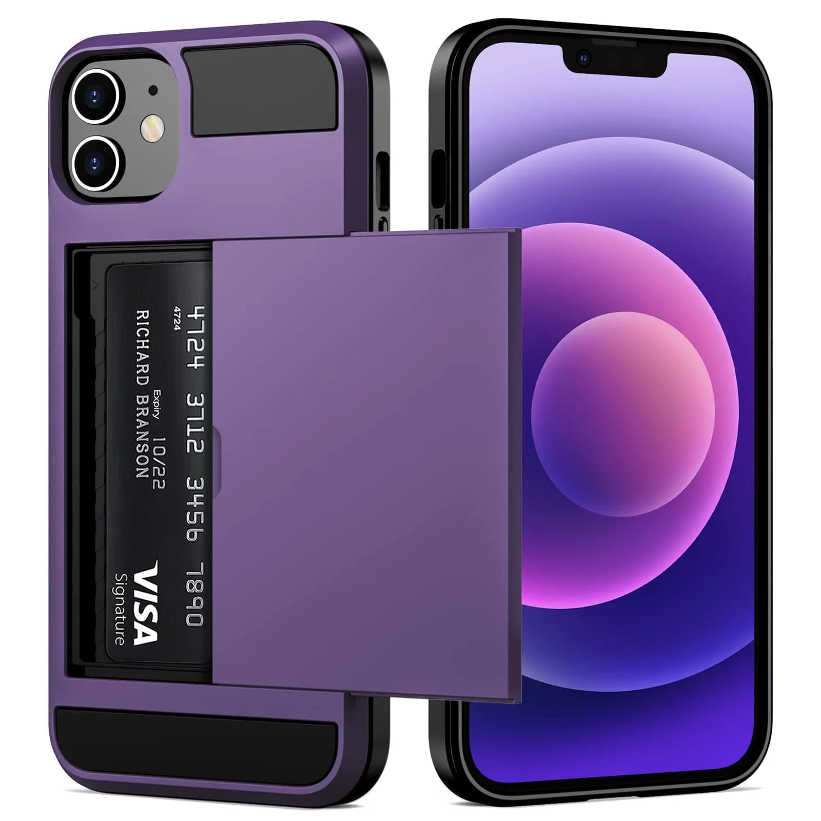 Vofolen Rose Gold Wallet Case for iPhone 12 Mini (5.4 inch) | Holds 2 Cards, Slim Hybrid Design — GreyPurple / For Iphone 12