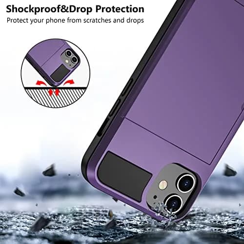Vofolen iPhone 12 Case Wallet with Card Holder, 6.1 Inch GreyPurple | Dual-Layered Protective Cover thumbnail 6