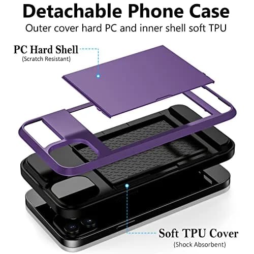 Vofolen iPhone 12 Case Wallet with Card Holder, 6.1 Inch GreyPurple | Dual-Layered Protective Cover thumbnail 2