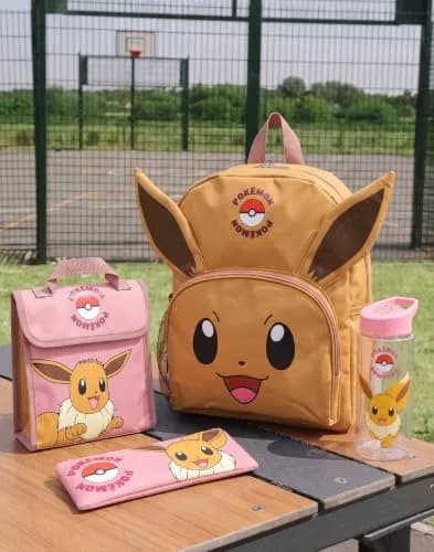 Pokémon Eevee Kids 4 Piece Backpack Set Brown Pink Rucksack Lunch Bag Pencil Case Water Bottle School Accessories Bundle thumbnail 3