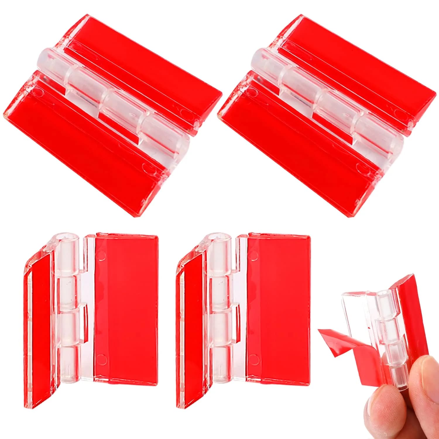 Sliverdew Transparent Acrylic Piano Hinges 65x40 mm (4-Pack) | Self-Adhesive Cabinet Door Hinges