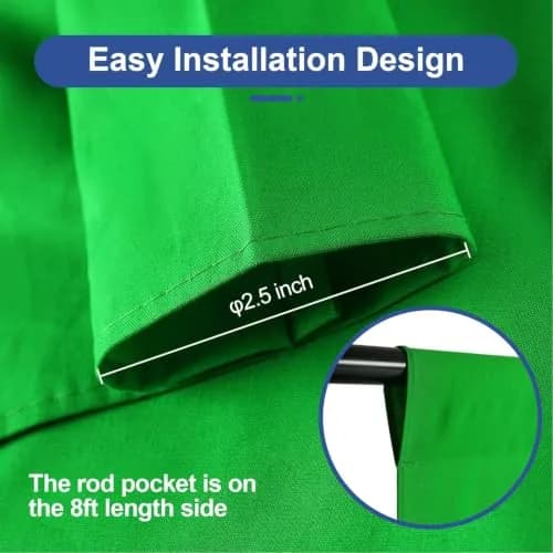 EMART 8x10ft (2.4x3m) Green Screen Backdrop, Photography Greenscreen Background Cloth with Rod Pocket & Clips thumbnail 4