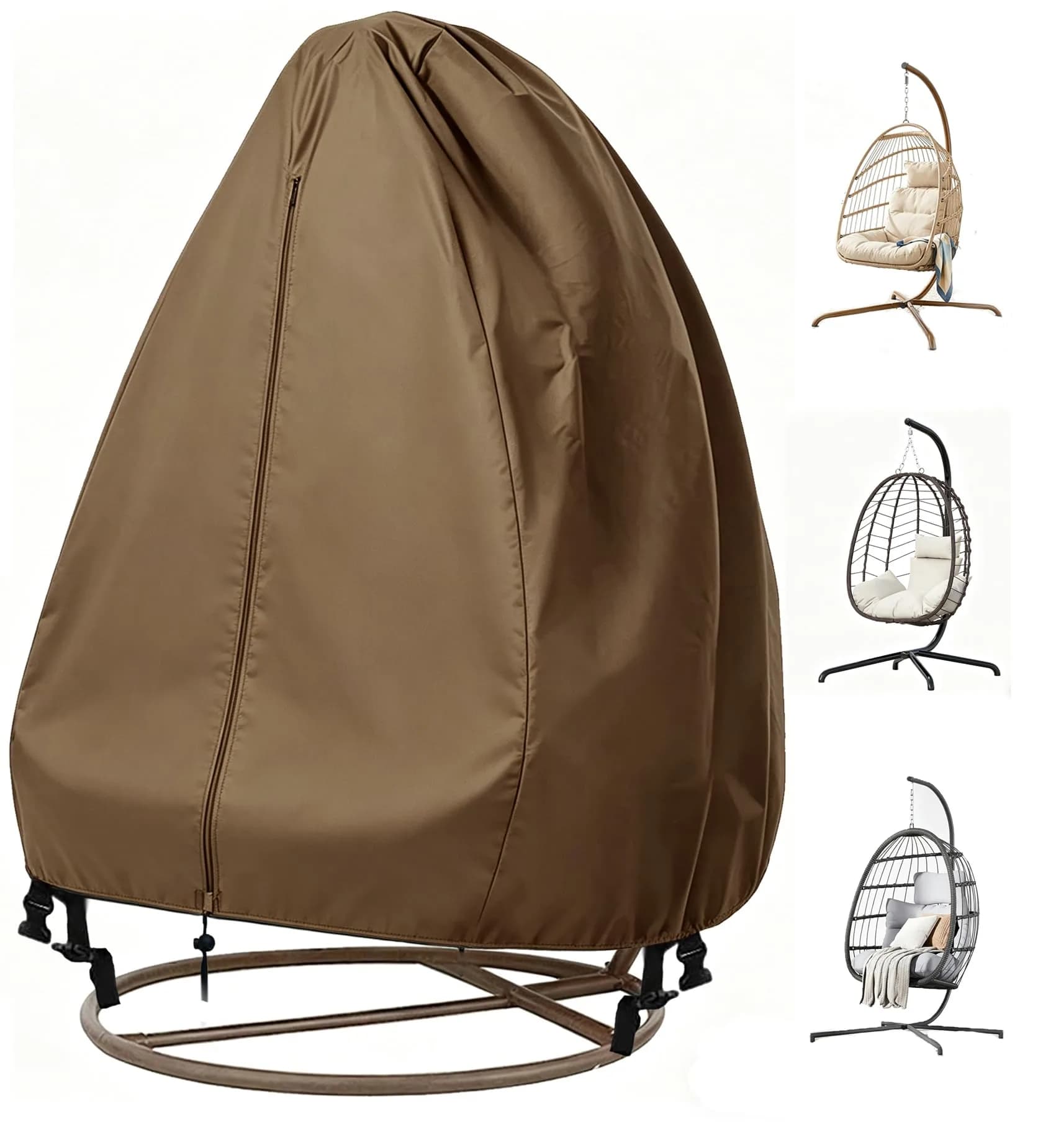 FLYMEI Grey Egg Chair Cover 190.5cm x 114.3cm (75" x 45") | Heavy Duty Waterproof Outdoor Protection — Khaki / 75" L x 45" W