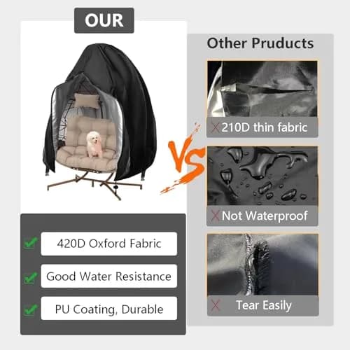 FLYMEI Patio Egg Chair Cover 75" x 45" Khaki | Heavy Duty Waterproof & Windproof Outdoor Protection thumbnail 6