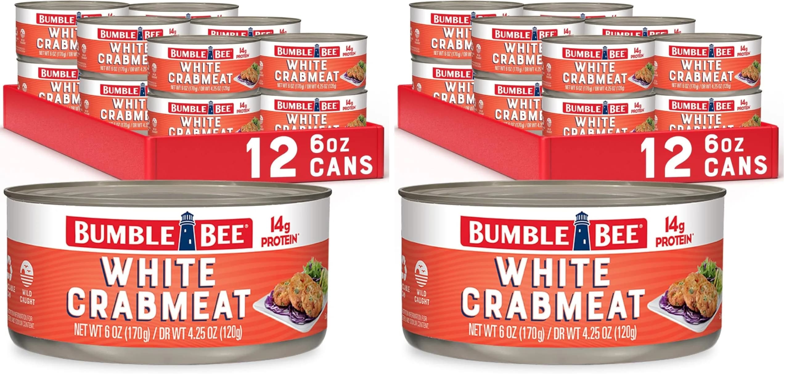 Bumble Bee White Crabmeat 6 oz | Ready to Eat, 14g Protein, Gluten Free, Pack of 12