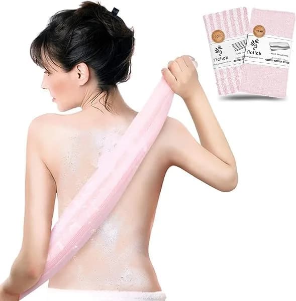 Yiclick Exfoliating Washcloth Towel 2 Pack Pink | Soft & Rough Nylon Body Scrubber for Back & Sensitive Skin thumbnail 2