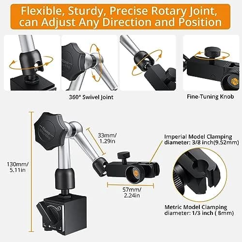 Neoteck Magnetic Base Stand for Test Indicators | 90lbs/40kg Tensile Force, Steel, Compact & Precise thumbnail 4