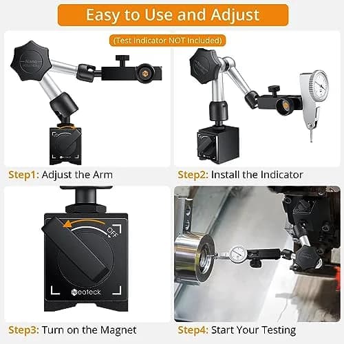 Neoteck Magnetic Base Stand for Test Indicators | 90lbs/40kg Tensile Force, Steel, Compact & Precise thumbnail 6
