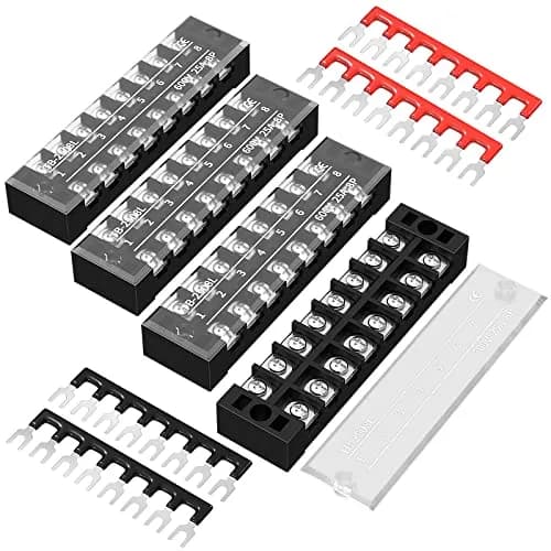 Joinfworld 600V 25A 8-Position Dual Row Terminal Block with Cover & Jumpers (4-Pack) | Industrial Power Distribution thumbnail 1