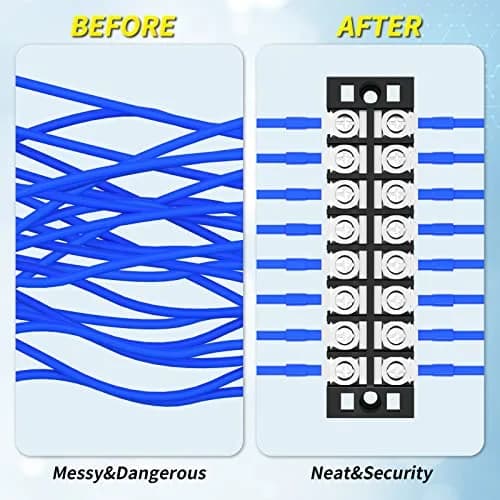 Joinfworld 600V 25A 8-Position Dual Row Terminal Block with Cover & Jumpers (4-Pack) | Industrial Power Distribution thumbnail 5