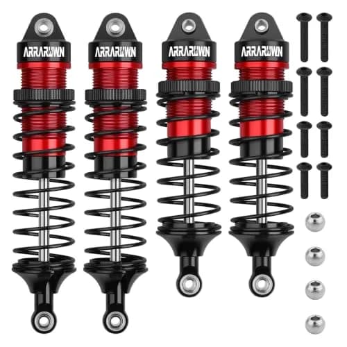 ARRAROWN 4PCS 1/10 RC Car Shocks Front & Rear Shock Absorber Set 100mm/90mm Front, 115mm/105mm Rear | CNC Machined Metal Upgrade Parts thumbnail 1