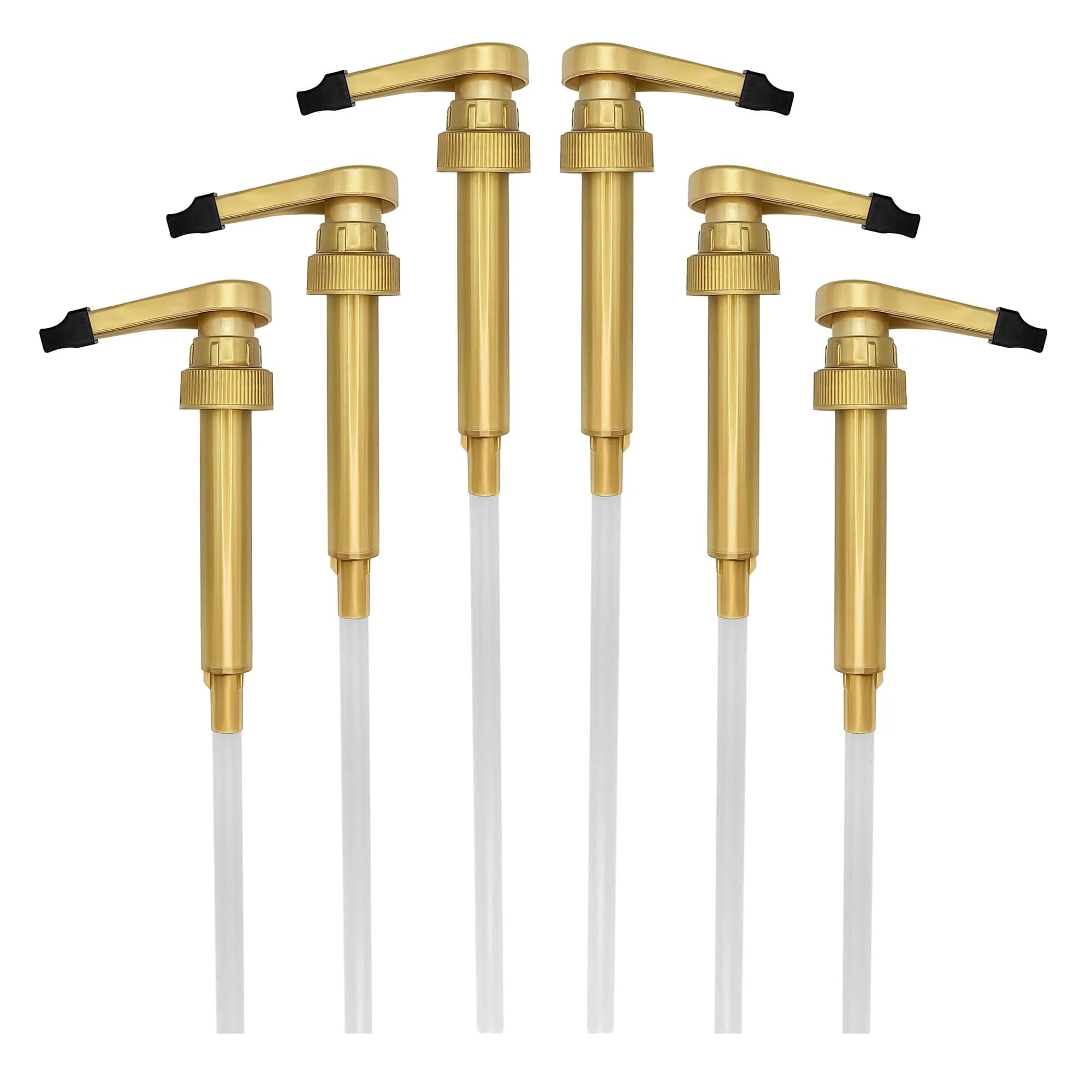 HANDIT Gold Coffee Syrup Pumps with Tip Covers | Fits 25.4oz/750ml Torani, Skinny, Davinci | 6 Pack