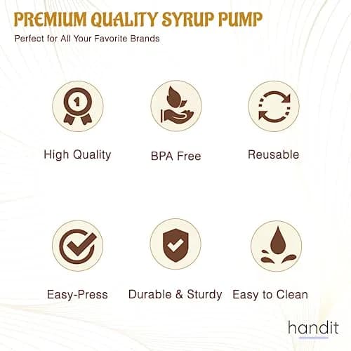 HANDIT Gold Coffee Syrup Pumps with Tip Covers | Fits 25.4oz/750ml Torani, Skinny, Davinci | 6 Pack thumbnail 4