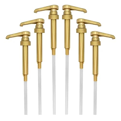 HANDIT Gold Coffee Syrup Pumps 750ml (25.4oz) 6-Pack | Fits Torani, DaVinci Plastic Bottles | Dispenses 8cc Per Pump thumbnail 1