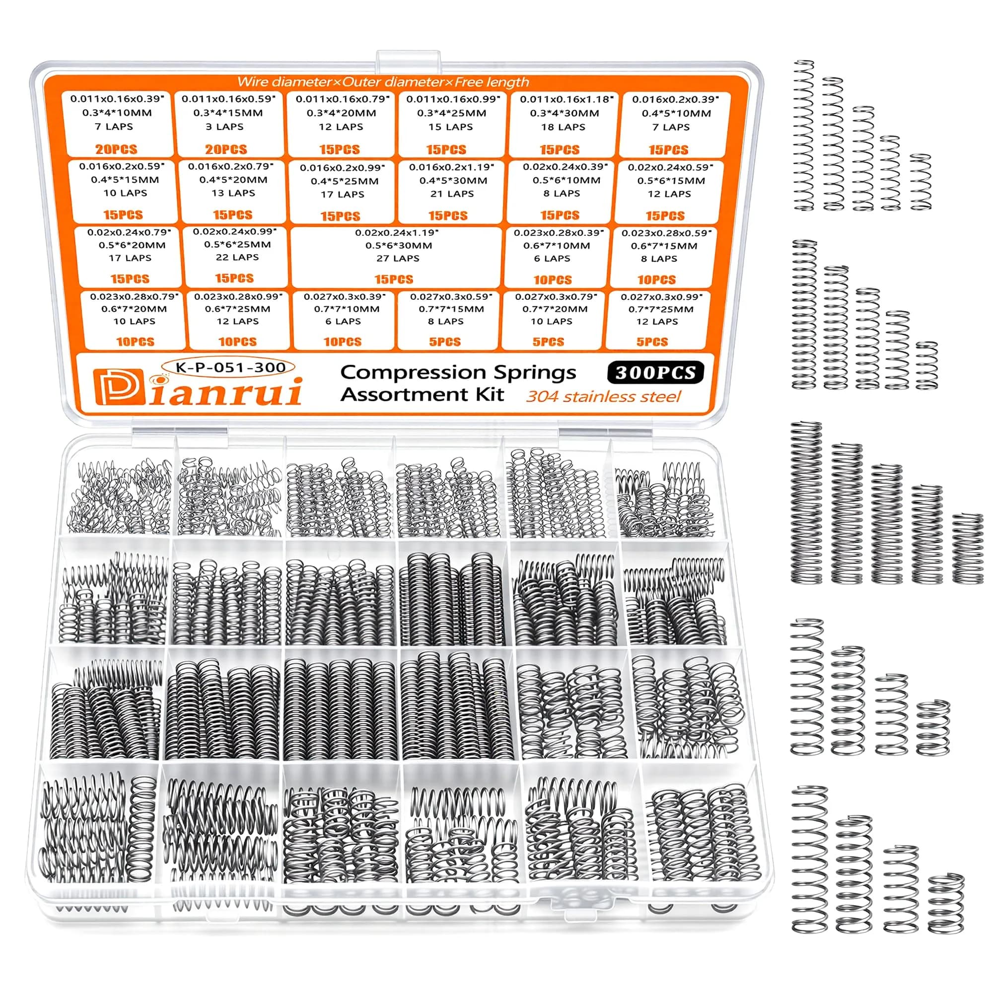 Dianrui 300PCS Compression Springs Assortment Kit 23 Sizes | 304 Stainless Steel Mini Springs for DIY Repair