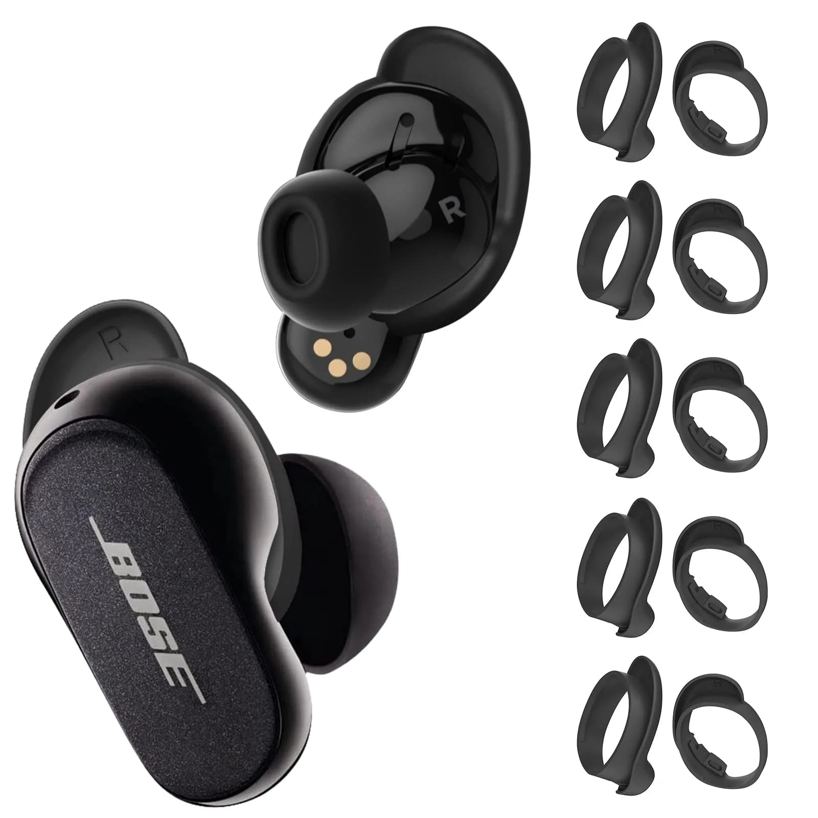 WOFRO Bose QuietComfort Ear Tips Covers - 5 Pairs, Anti Slip Silicone Sport Wingtip, Compatible with QC Earbuds 2 & Ultra (Black) | Secure Fit & Comfort - main product image