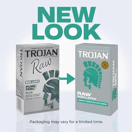Trojan Raw Non-Latex Lubricated Thin Condoms for Men, 10 Count | Enhanced Sensitivity thumbnail 2