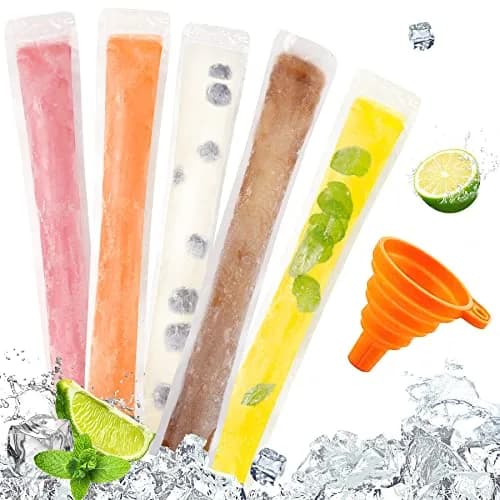 FEBSNOW Disposable Ice Pop Bags with Funnel, 160 Pcs (19cm x 5cm) | BPA-Free Plastic for Healthy Homemade Frozen Treats thumbnail 1