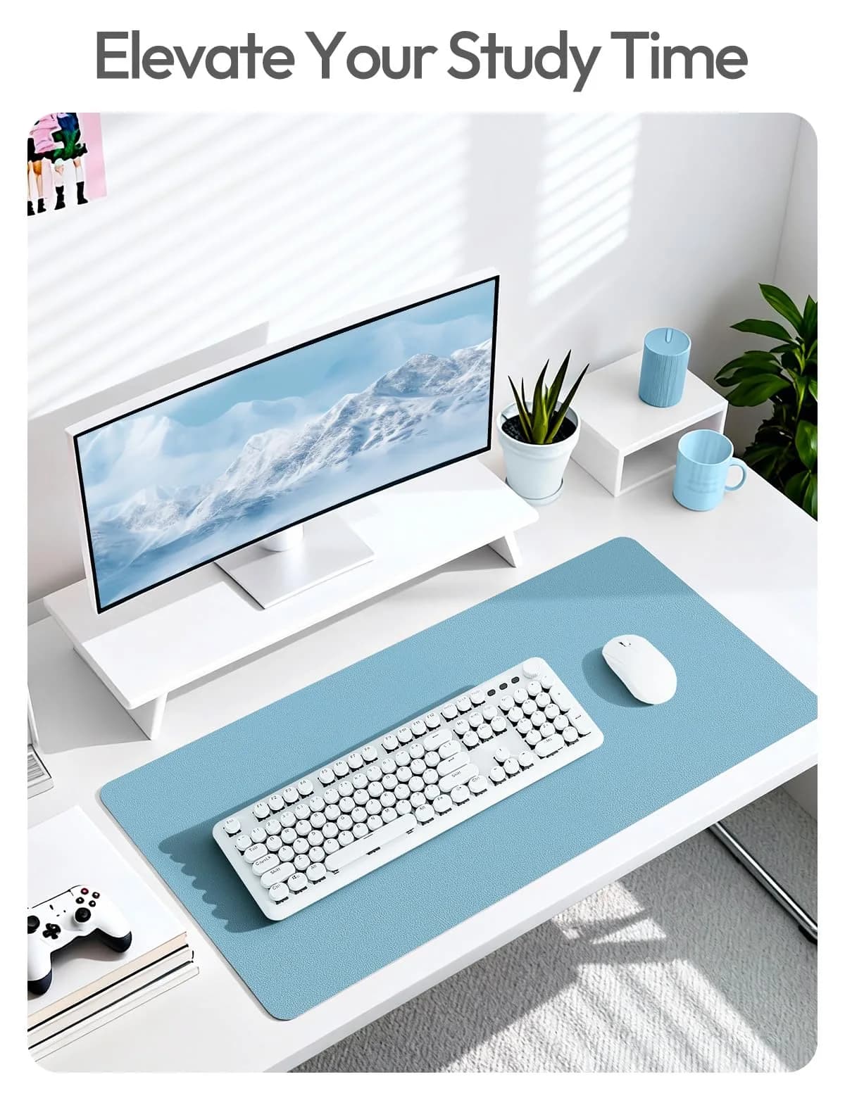 YSAGi Sea Blue PU Leather Desk Protector Mat, Large Mouse Pad, 35.4" x 17" | Protects Desk Surface, Waterproof Writing Pad thumbnail 5