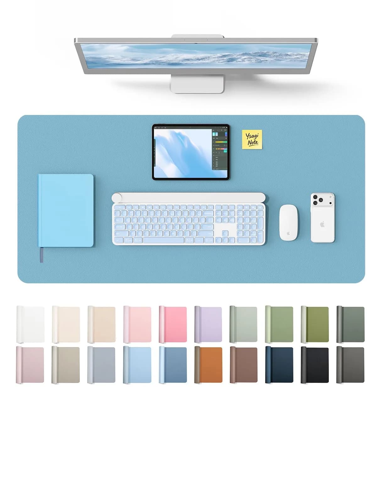 YSAGi PU Leather Desk Protector 80cm x 40cm (31.5" x 15.8") | Waterproof Writing Pad for Office and Home — Sea Blue / 31.5" x 15.8"