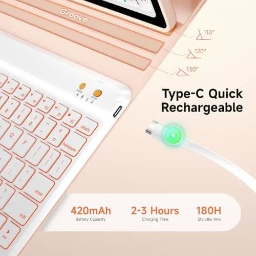 BLUTLOTUS Keyboard Case for iPad 9.7 inch 5th 6th Gen | 360° Rotatable with Pencil Holder thumbnail 4