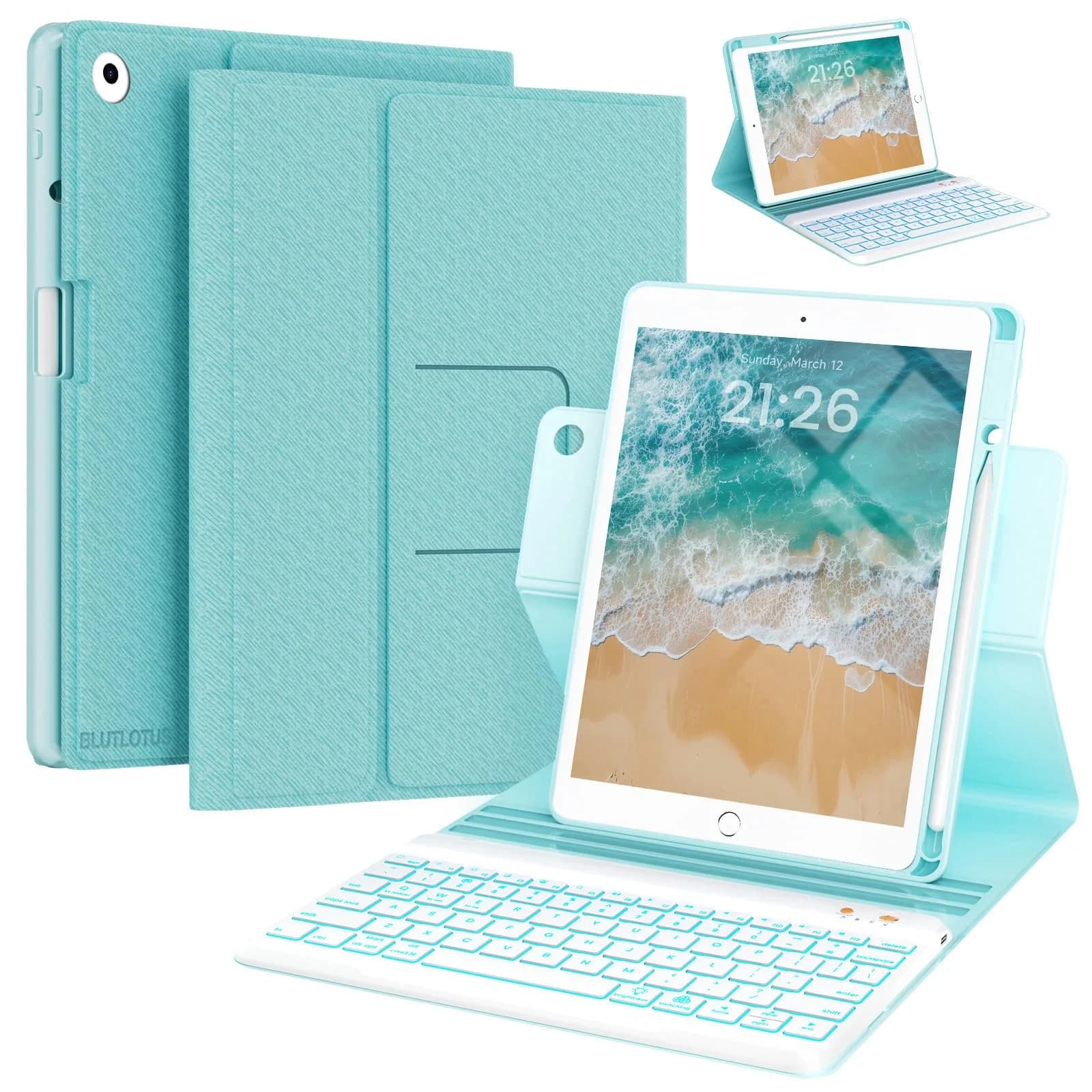 BLUTLOTUS Keyboard Case for iPad 5th/6th Gen 9.7 Inch | Wireless Backlit Detachable Keyboard — 360 Rotatable