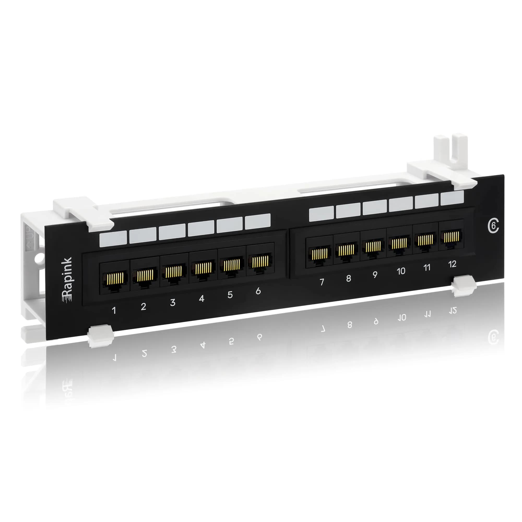 Rapink 12-Port Cat6 Ethernet Patch Panel 10Gbps | 10-Inch Width, Gold-Plated RJ45 - main product image